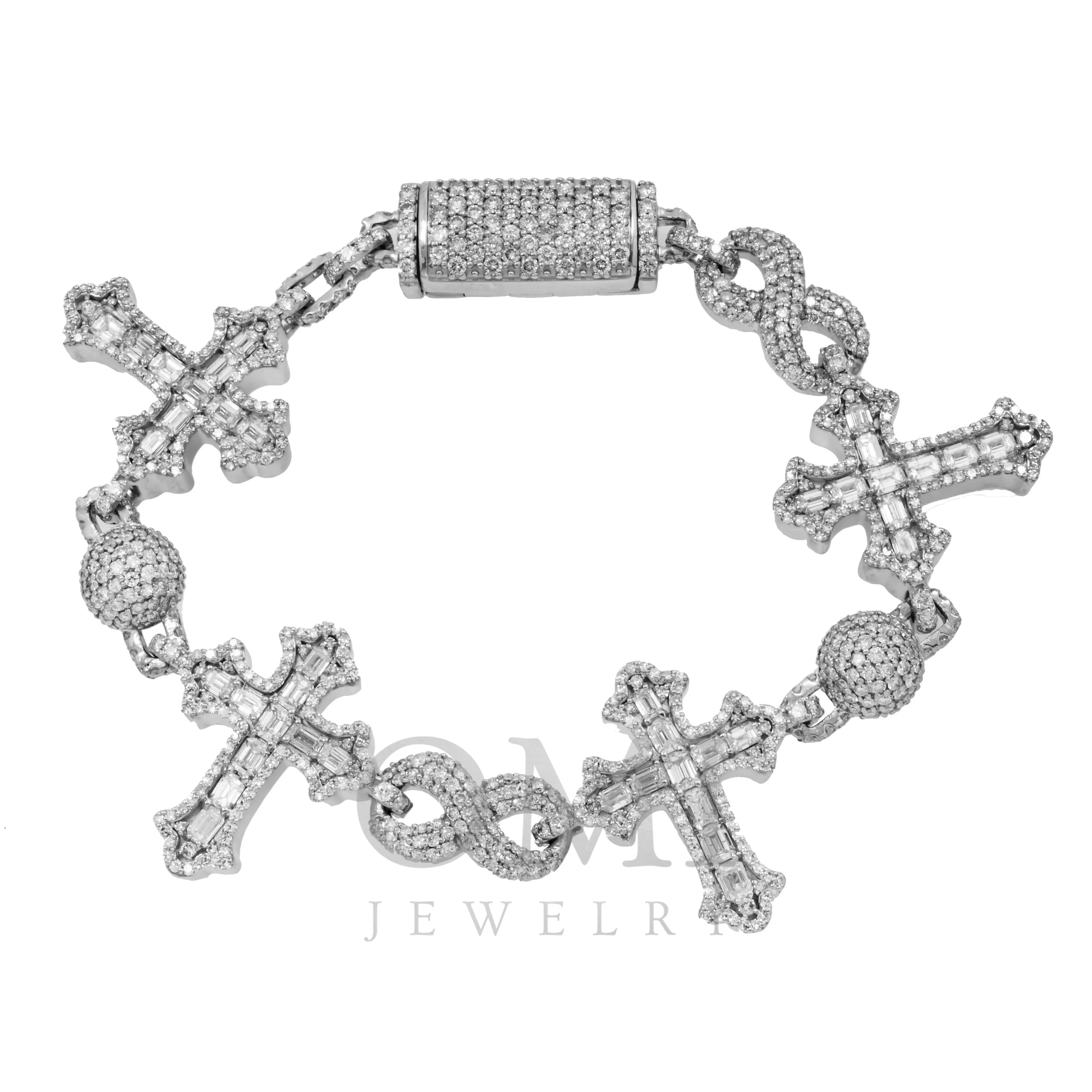 10K GOLD ROUND AND BAGUETTE DIAMONDS CROSS INFINITY CHAIN BRACELET