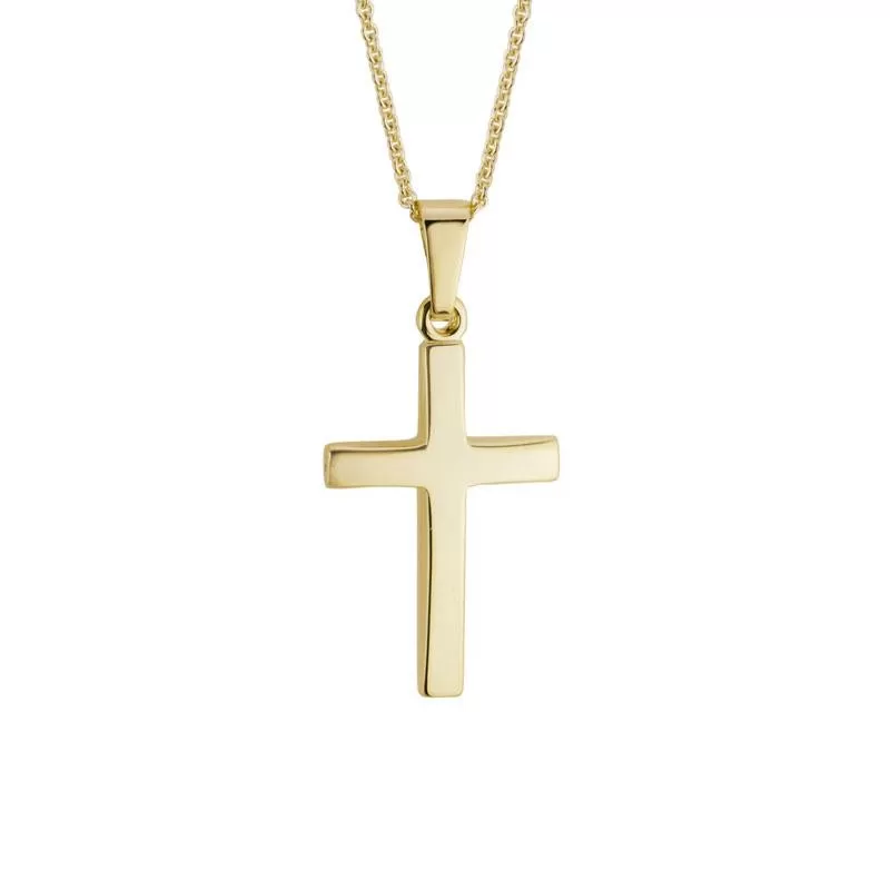 14K YELLOW GOLD CONTOURED CROSS NECKLACE