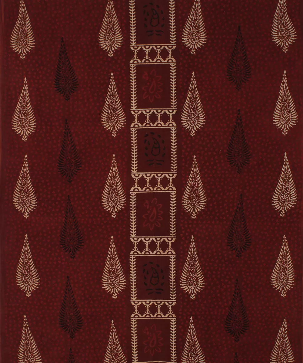 3m maroon hand printed ajrakh cotton kurta material