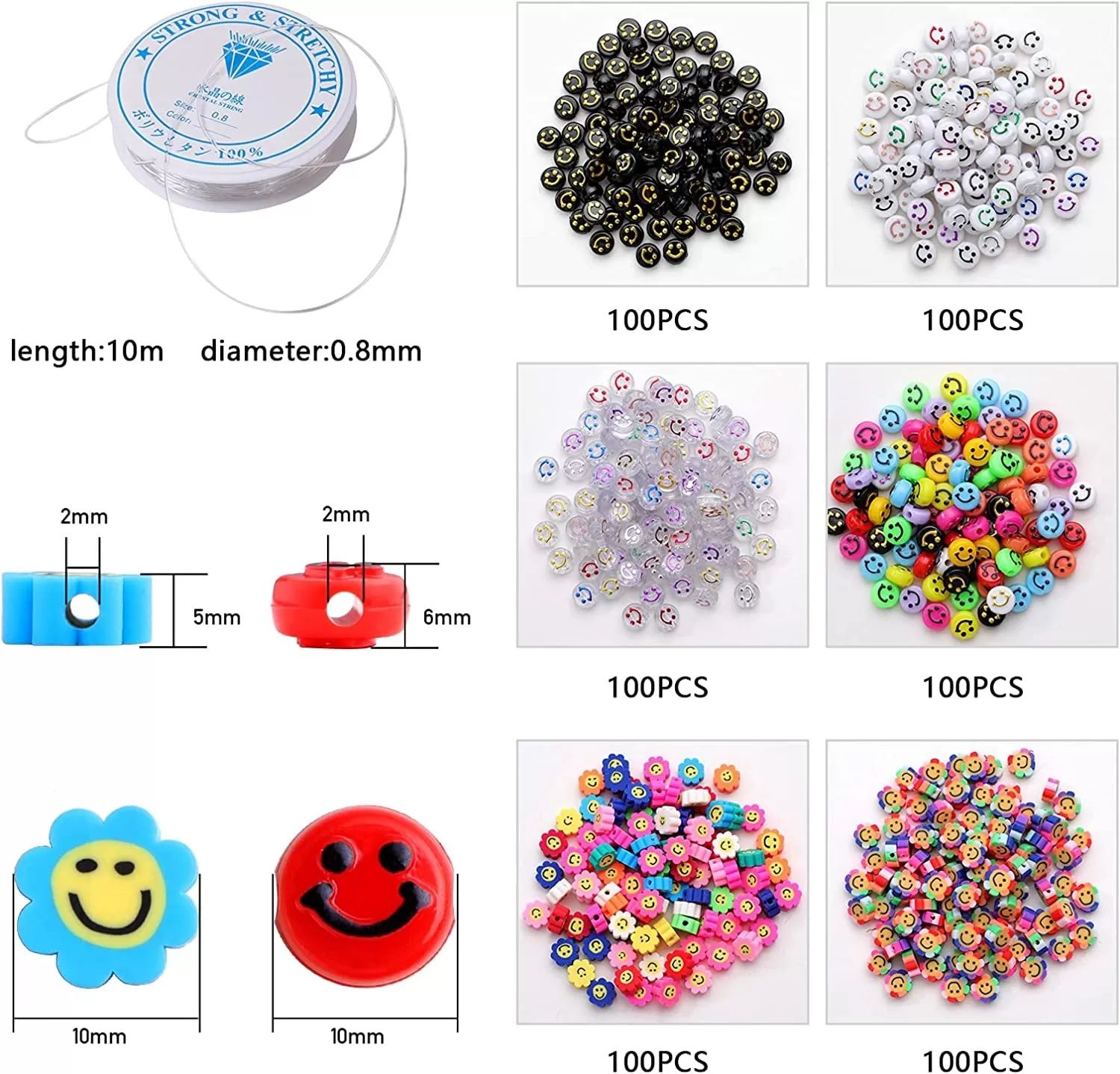 600Pcs Smiley Face Beads