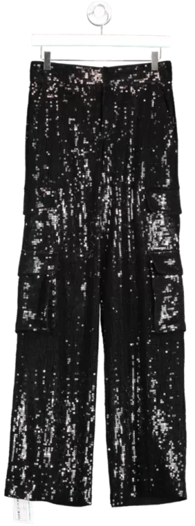 Alice   Olivia Black Hayes Sequin Cargo Trousers UK S