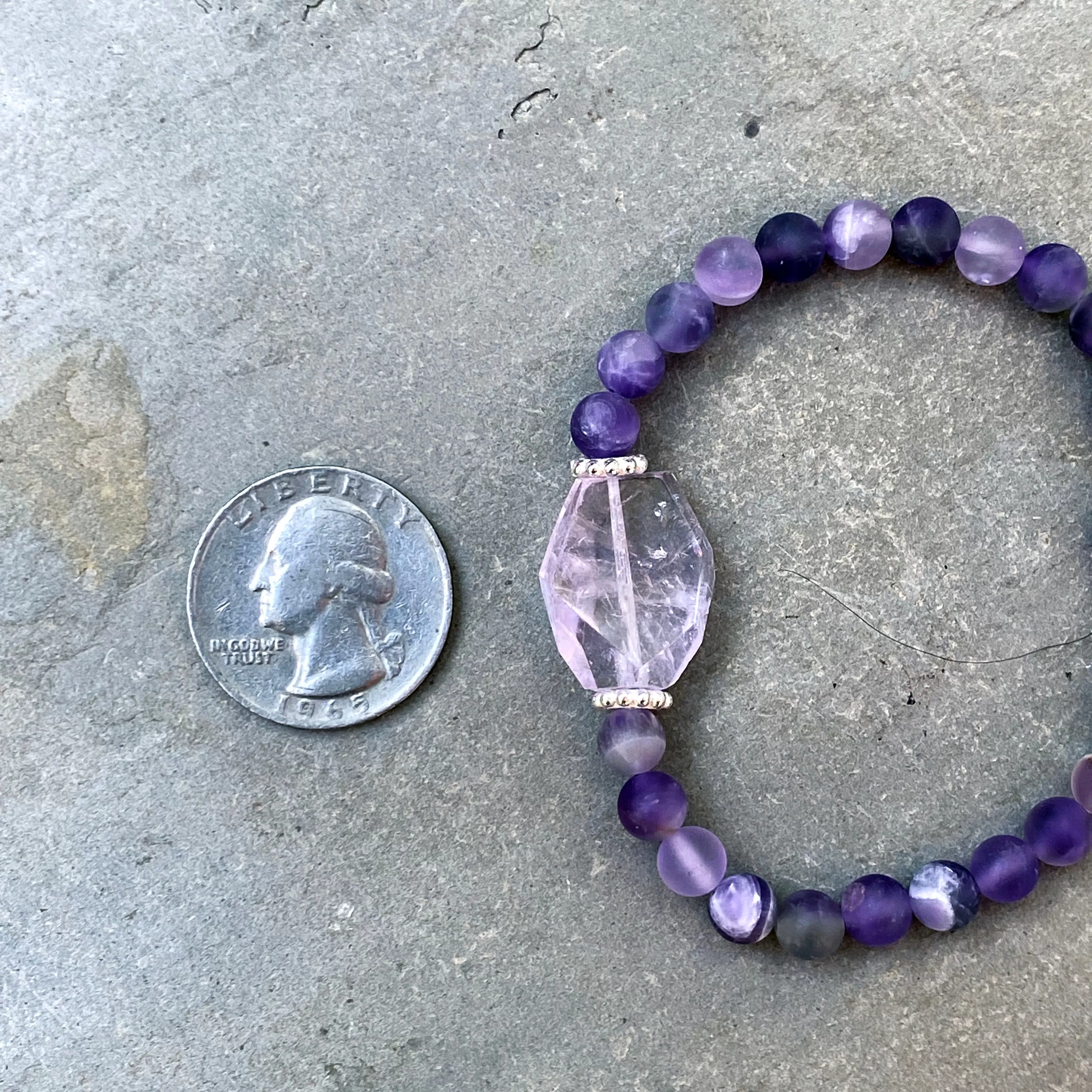 Amethyst Gemstones and Sterling Silver stretch Bracelet