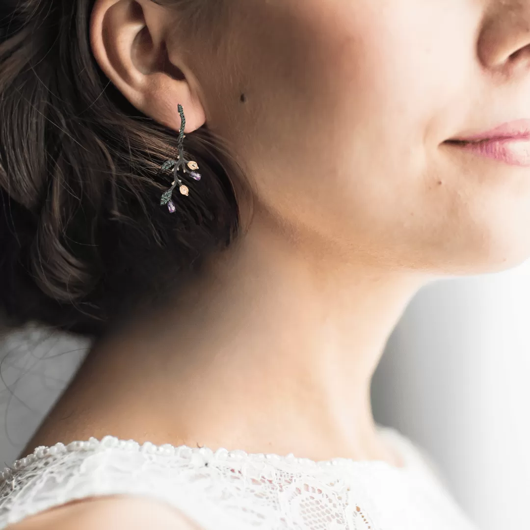 Amethyst Leaf Dangling Earrings