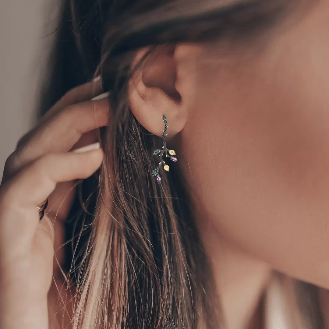 Amethyst Leaf Dangling Earrings