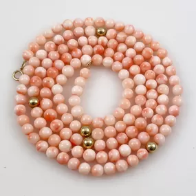 Angel Skin Pink Coral & 14K Gold Long Necklace