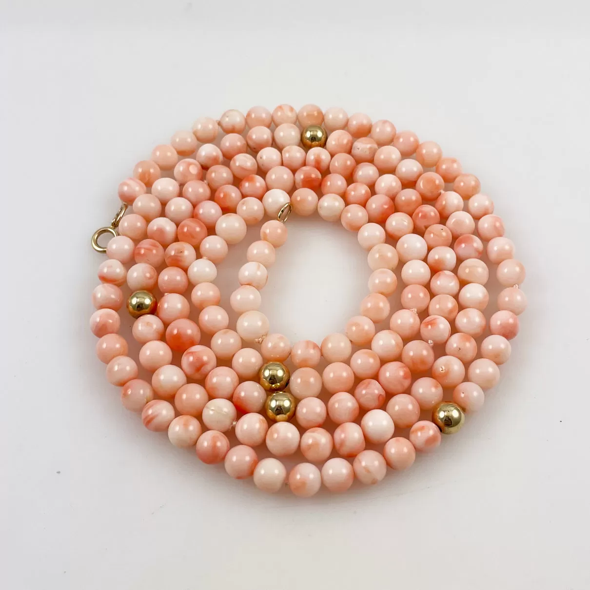 Angel Skin Pink Coral & 14K Gold Long Necklace