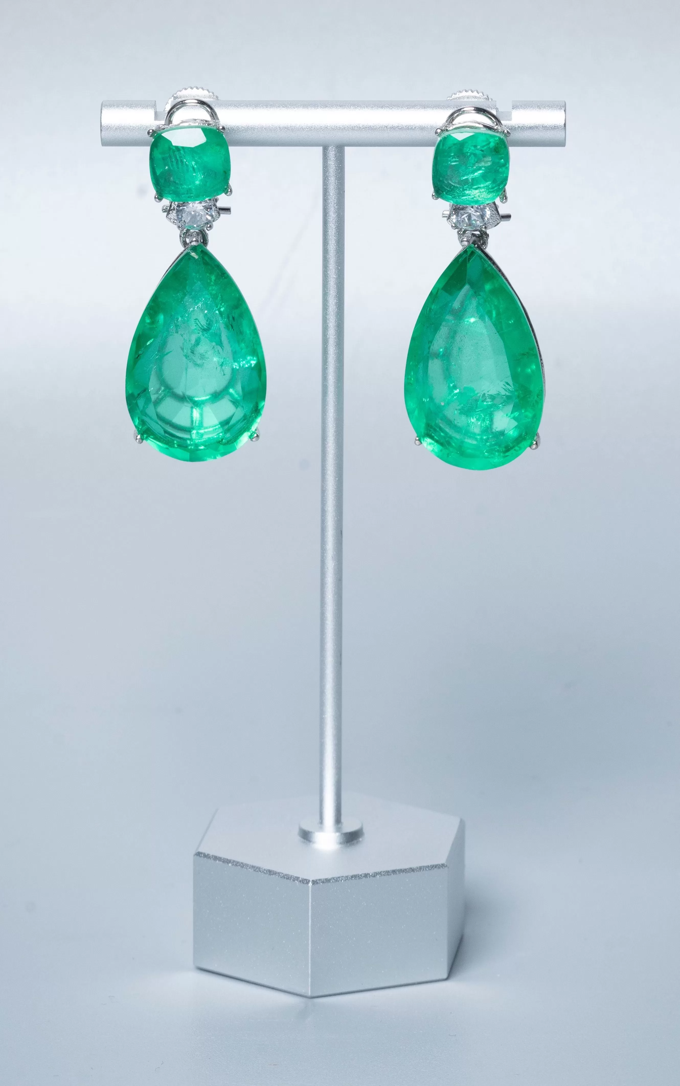 Angelina Statement Drop Earrings- Emerald Green- Jaipur Rose Gold Plated Luxury Designer Indian Jewelry