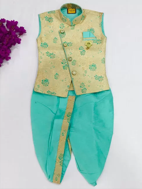 Appealing Sky Blue Color Kids Dhoti Style Pant With Brooch Pin