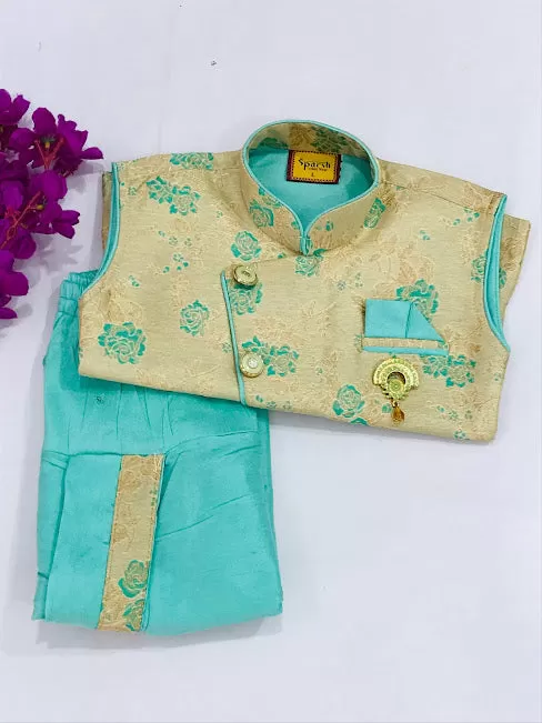 Appealing Sky Blue Color Kids Dhoti Style Pant With Brooch Pin