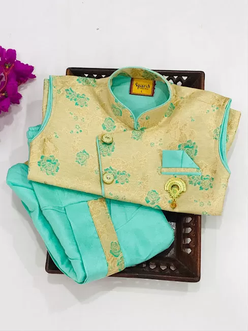 Appealing Sky Blue Color Kids Dhoti Style Pant With Brooch Pin