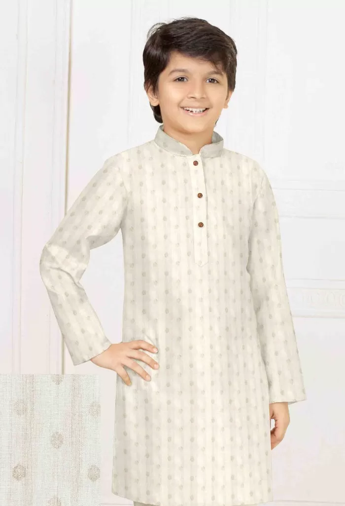 Appealing White Color Poly Blend Cotton Kurta Set With Pajama Pant For Kids