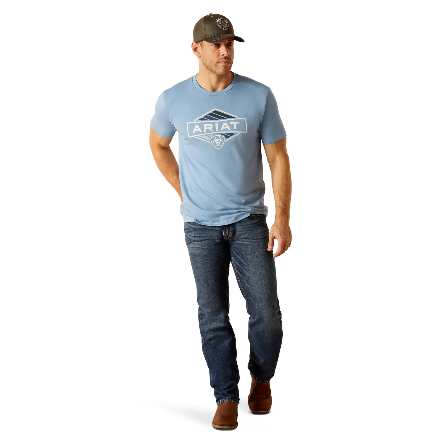 Ariat Men's Retro Hex Stripe SS T-Shirt - Light Blue Heather