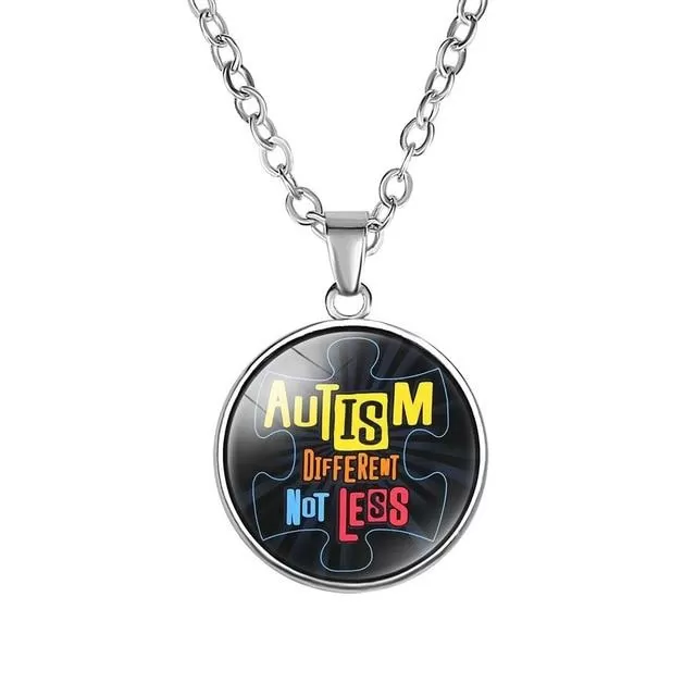 Autism Red Ribbon Puzzle Pendants Cabochon Glass Dome Necklace New Arrival Caring theme Handmade Long Chains Necklaces Jewelry