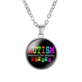 Autism Red Ribbon Puzzle Pendants Cabochon Glass Dome Necklace New Arrival Caring theme Handmade Long Chains Necklaces Jewelry