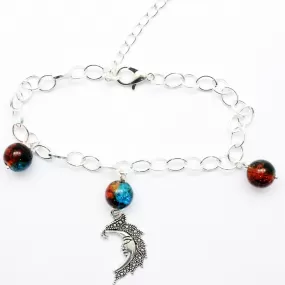 AVBeads Charm Bracelet Moon Charm Blue and Orange Crackle Beads 10 JWL-CBBBO-P5567