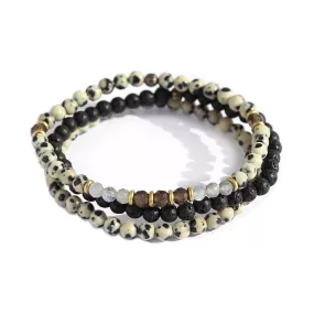 Balance and Grounding Dalmatian Jasper and Smoky Quartz Delicate Bracelet Stack