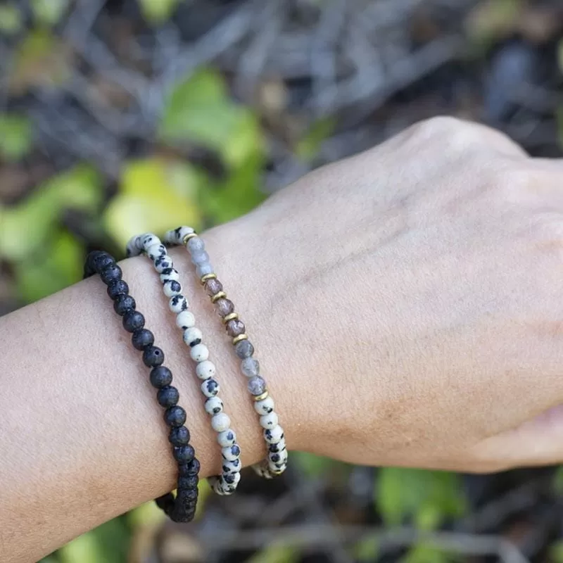 Balance and Grounding Dalmatian Jasper and Smoky Quartz Delicate Bracelet Stack