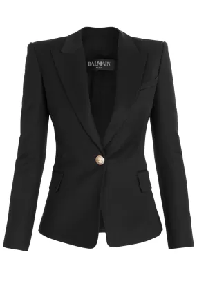 Balmain Single Button Wool Blazer - Black