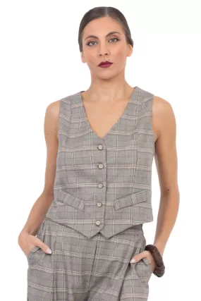 Beige Checked Women's Suit Vest