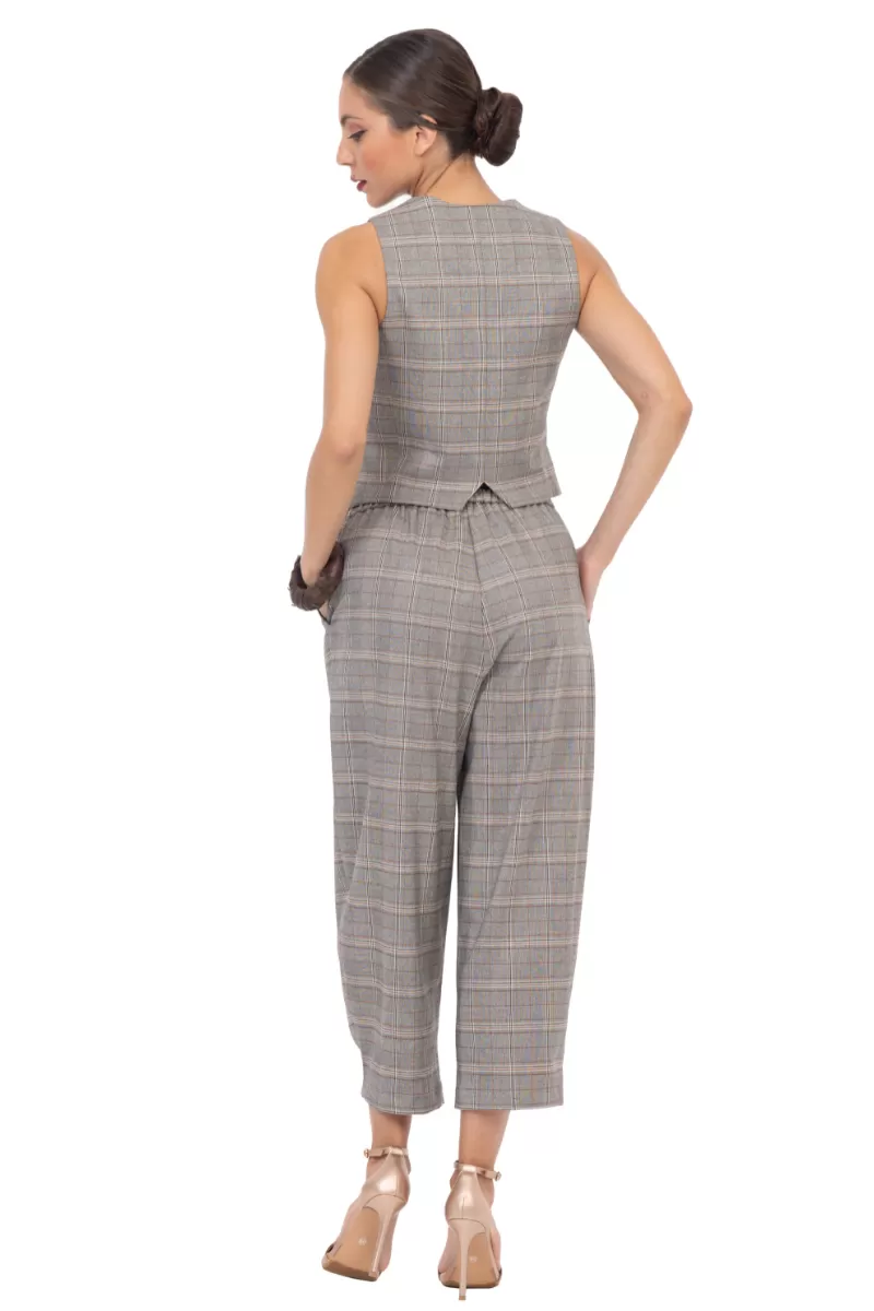 Beige Checked Women's Suit Vest