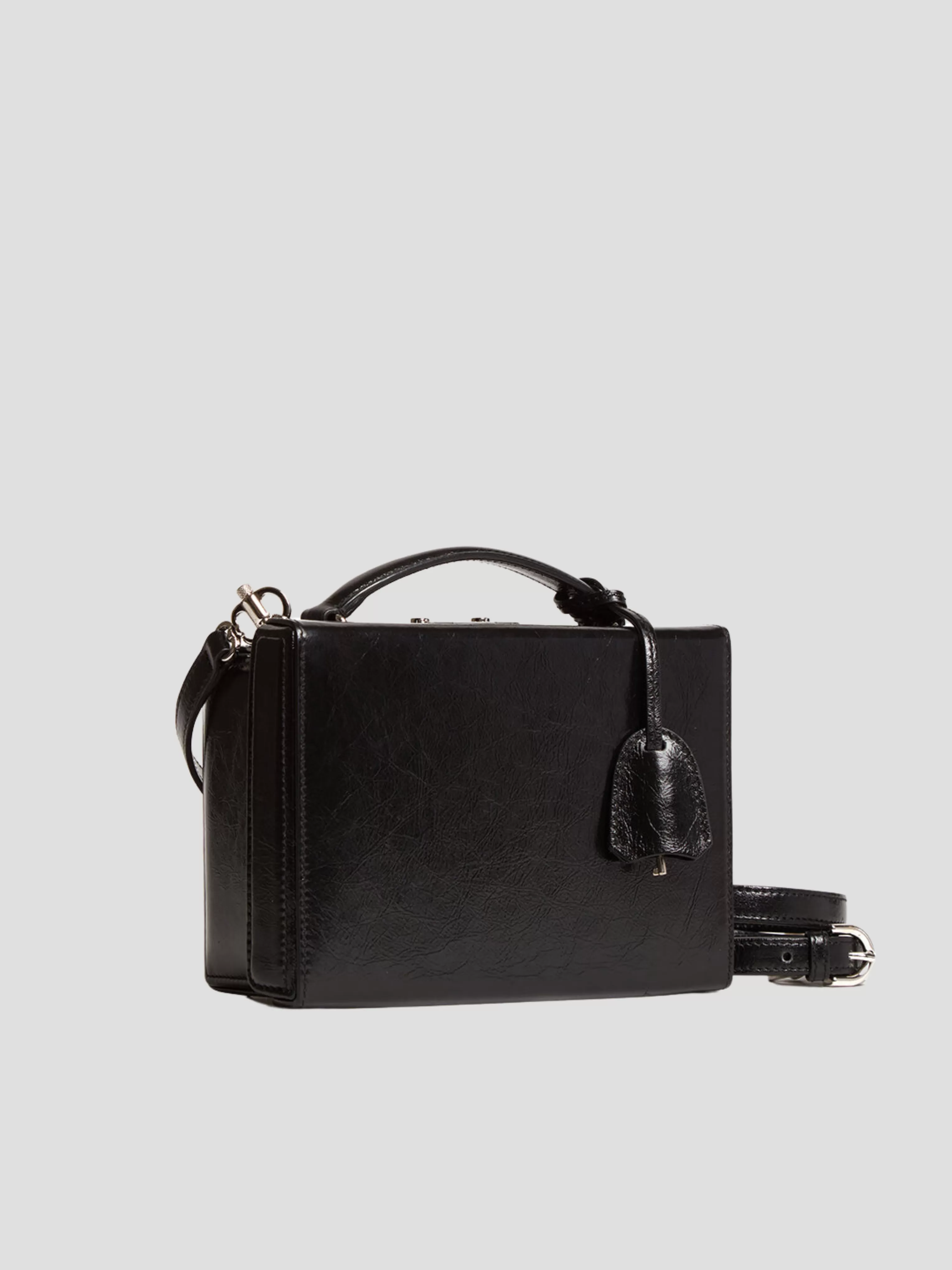 Black Crinkled Leather Grace Box Bag