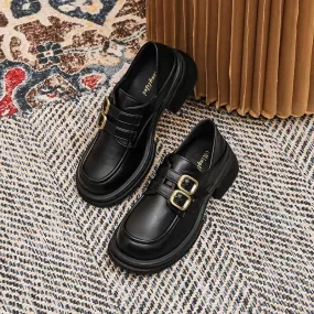 Black Loafers: CS535-2 Women's Casual Shoes with Mid-Heel