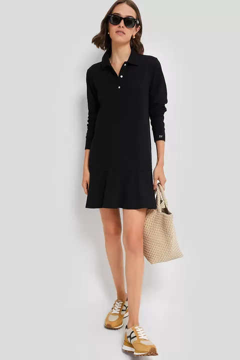 Black Long Sleeve Pique May Polo Dress