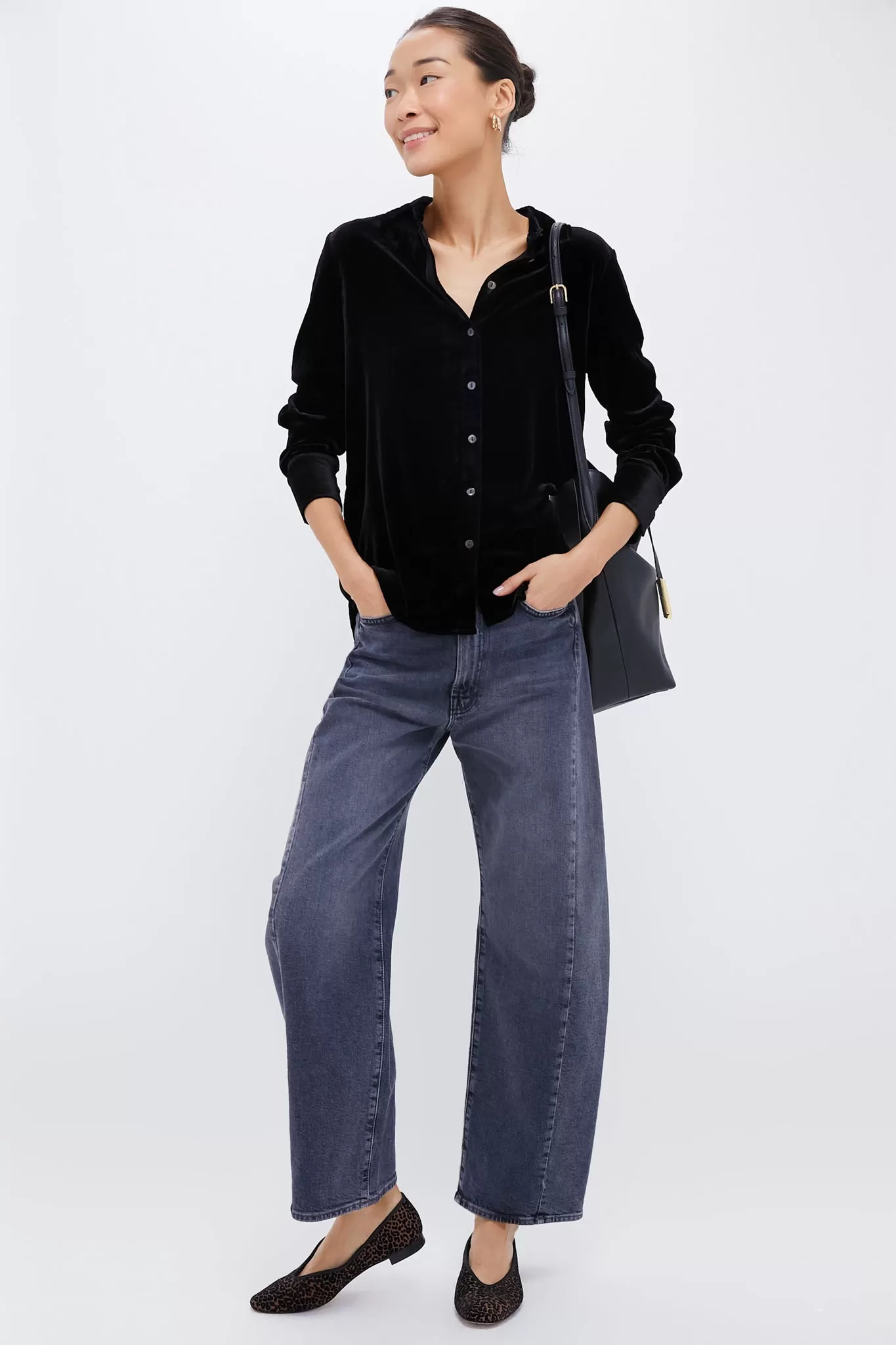 Black Stretch Silk Velvet Genevieve Shirt