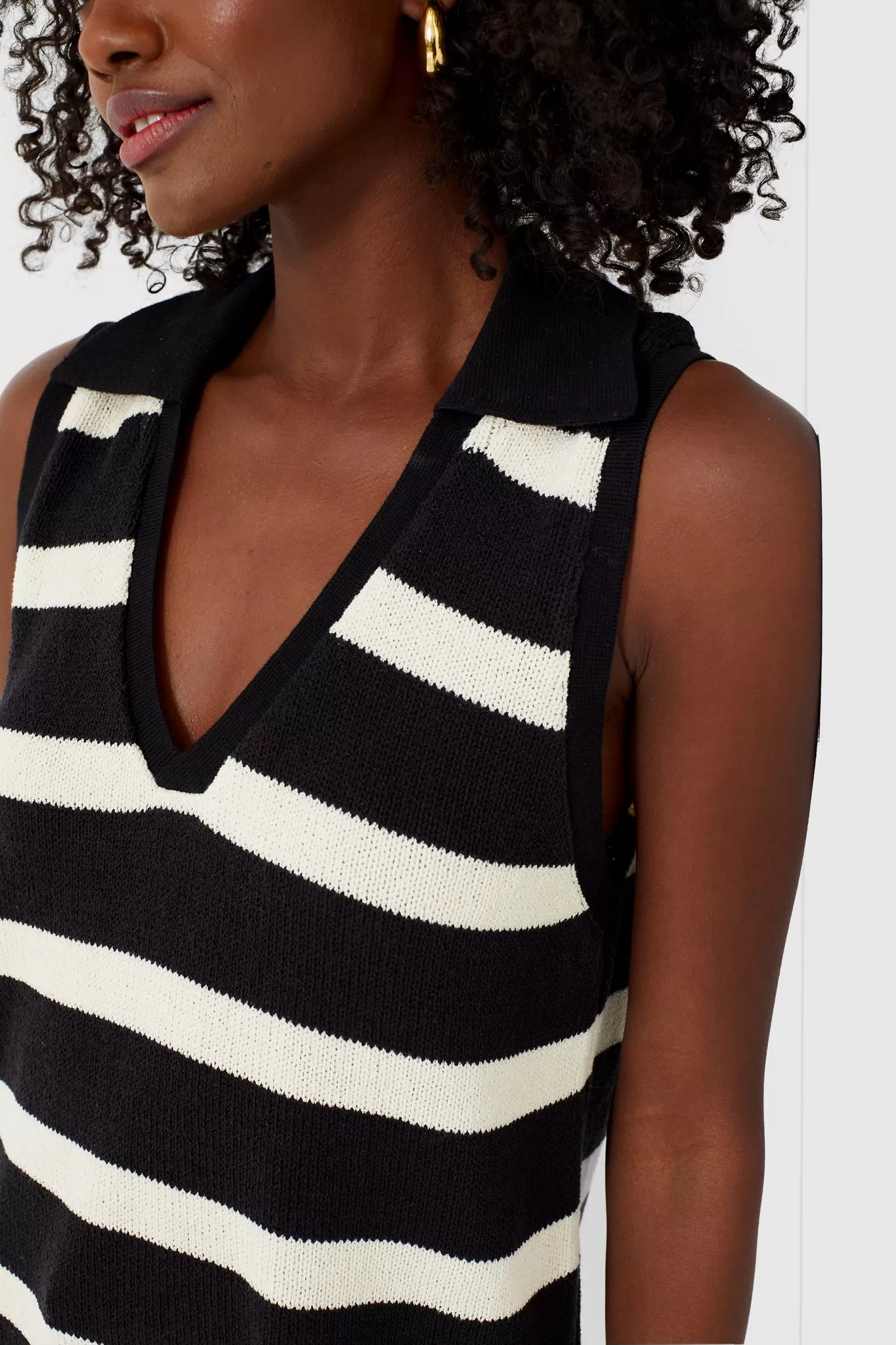 Black Stripe Knit Ada Polo Tank