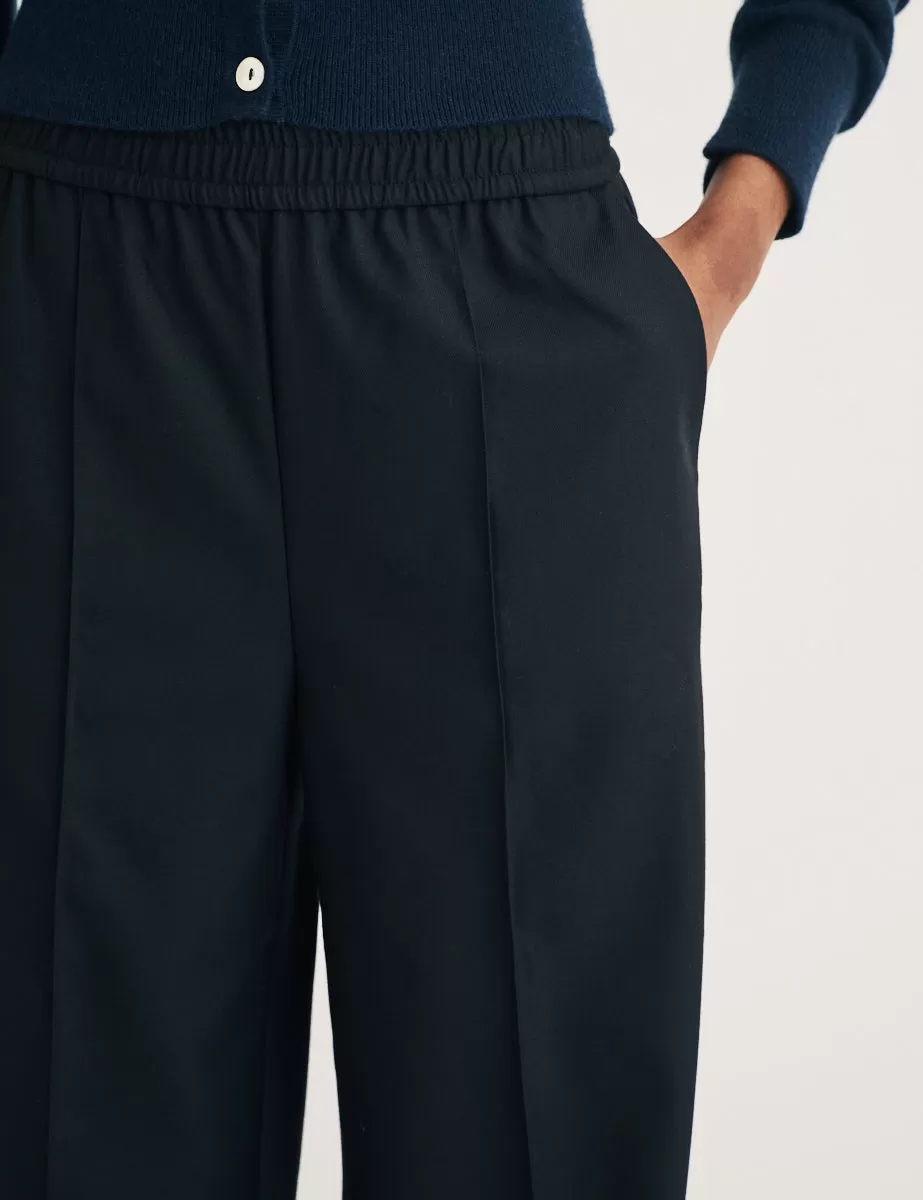 Black Wool Blend Wide Leg Trousers