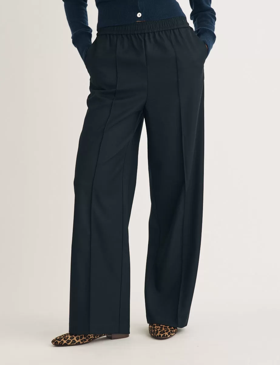 Black Wool Blend Wide Leg Trousers