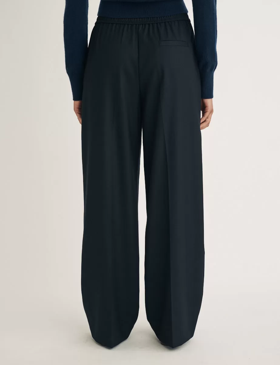 Black Wool Blend Wide Leg Trousers