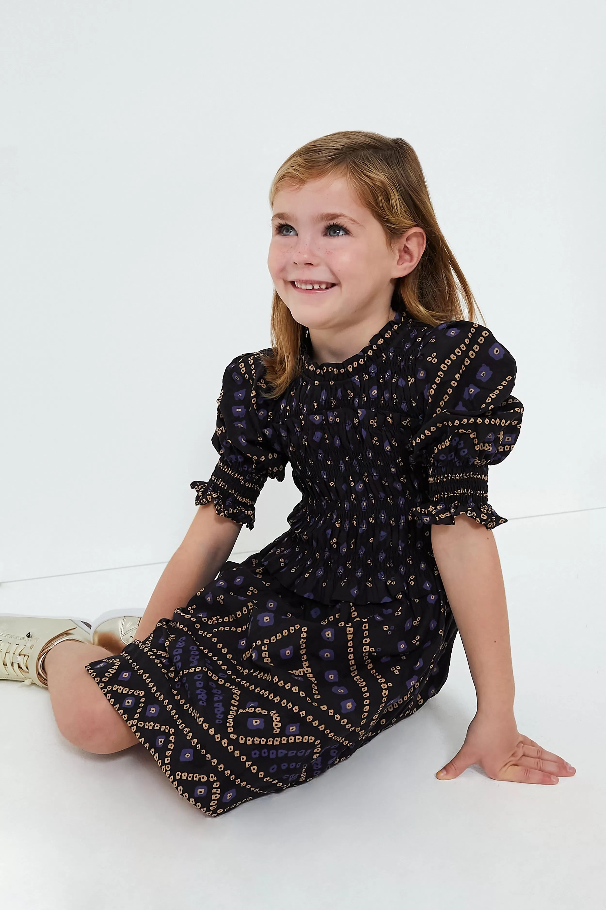 Blue Delphine Puff Sleeve Smocked Dress