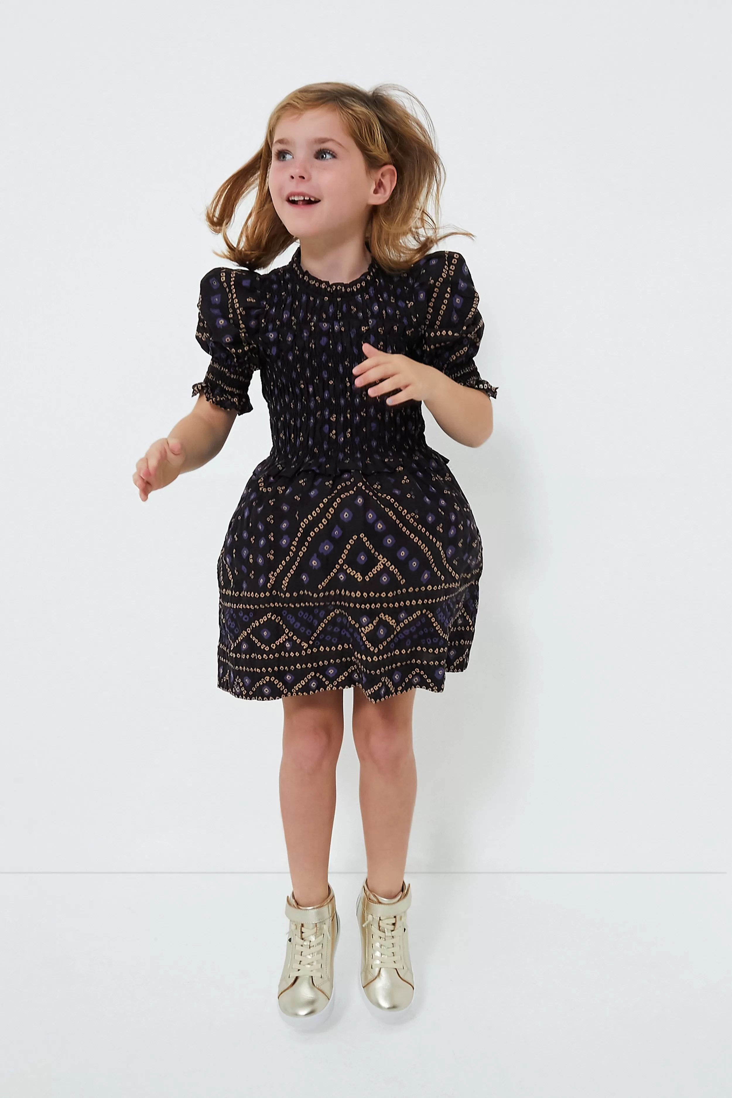 Blue Delphine Puff Sleeve Smocked Dress