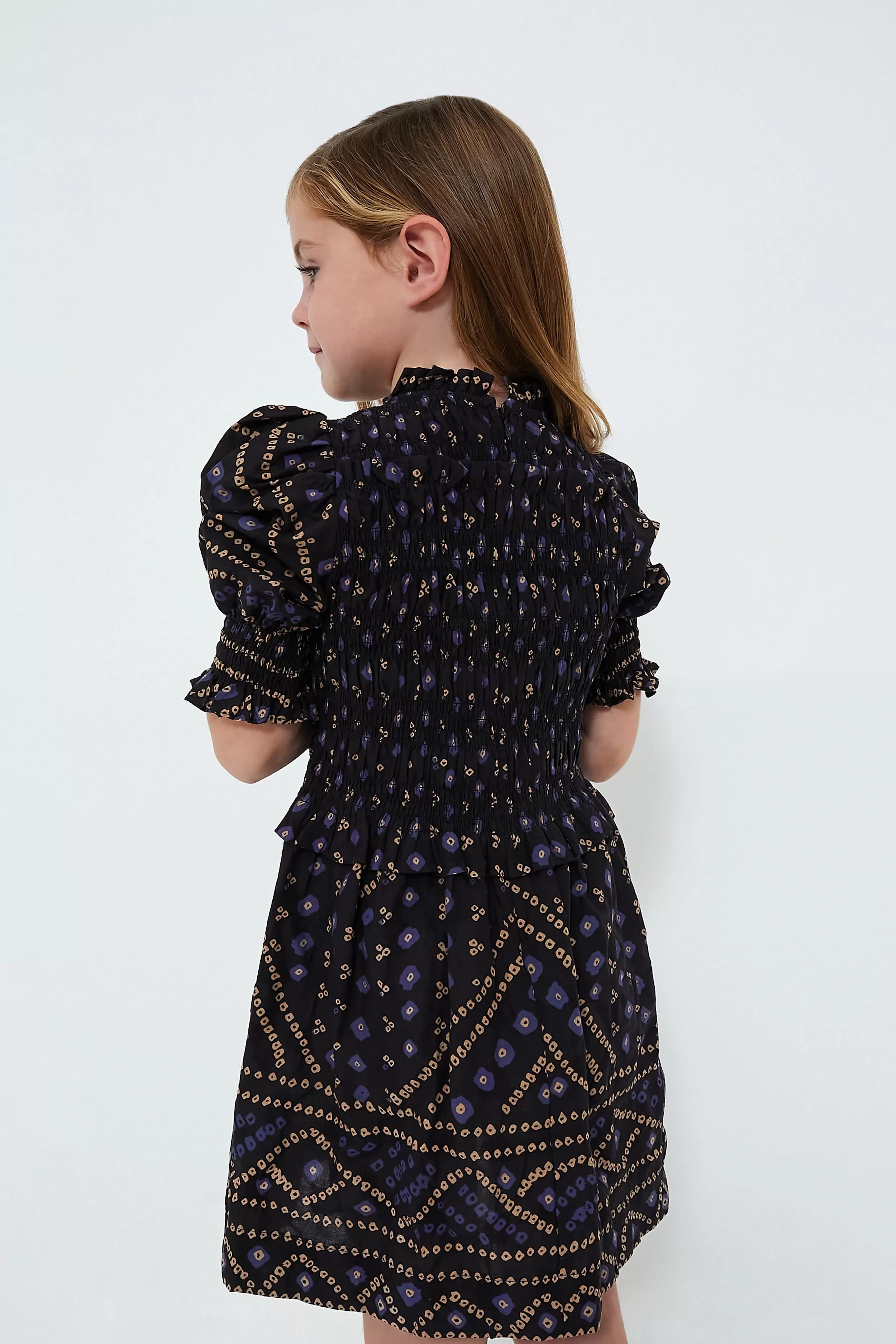 Blue Delphine Puff Sleeve Smocked Dress