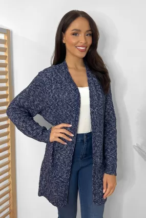 Blue Speckled Raw Knit Cardigan