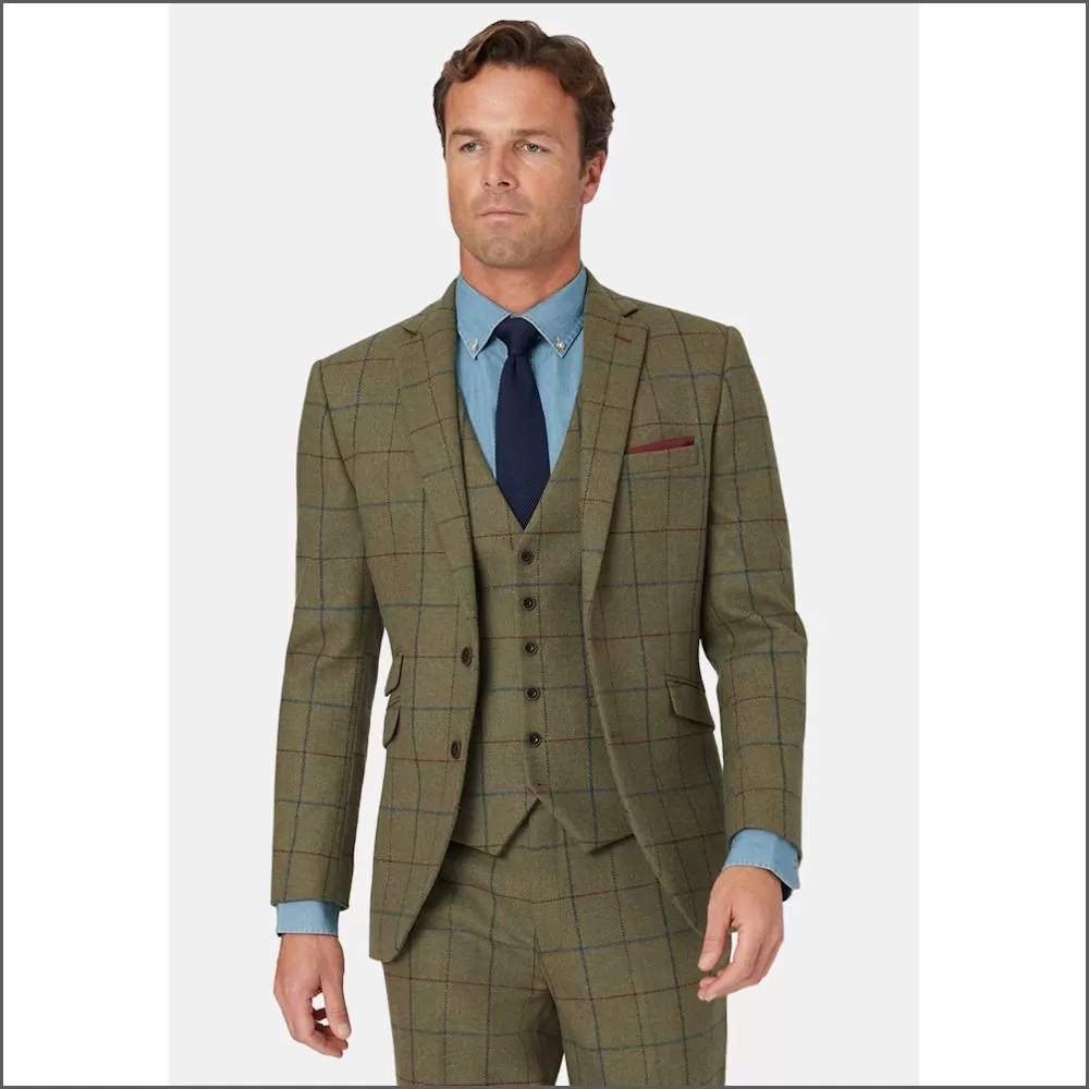 Brook Taverner Haincliffe Green with Blue Overcheck Suit Jacket<><>