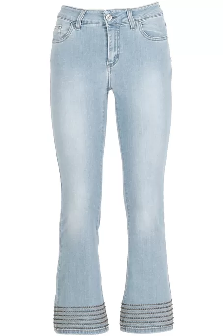 CafèNoir Cropped Flare Denim Trousers with Studs C7JJ0056 light blue