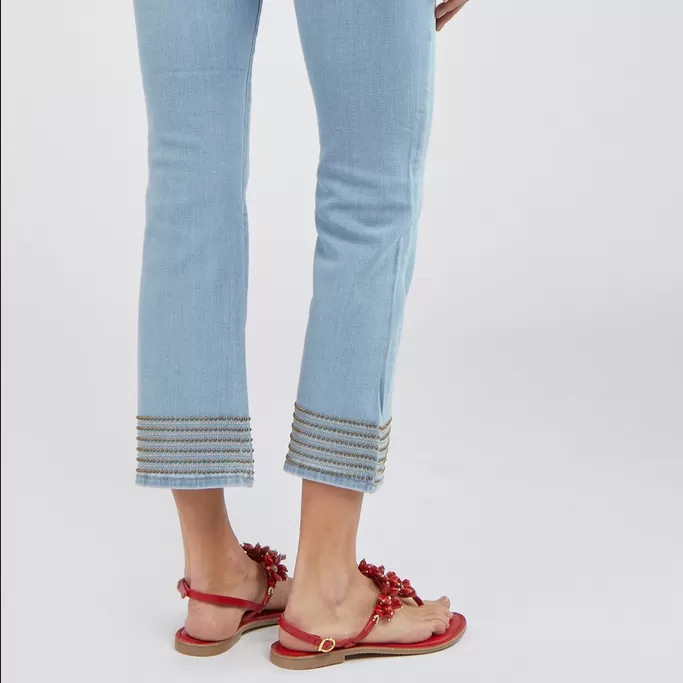 CafèNoir Cropped Flare Denim Trousers with Studs C7JJ0056 light blue