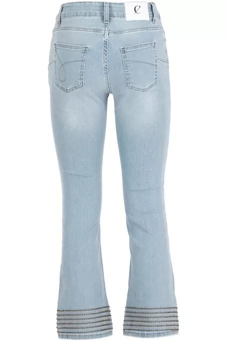 CafèNoir Cropped Flare Denim Trousers with Studs C7JJ0056 light blue