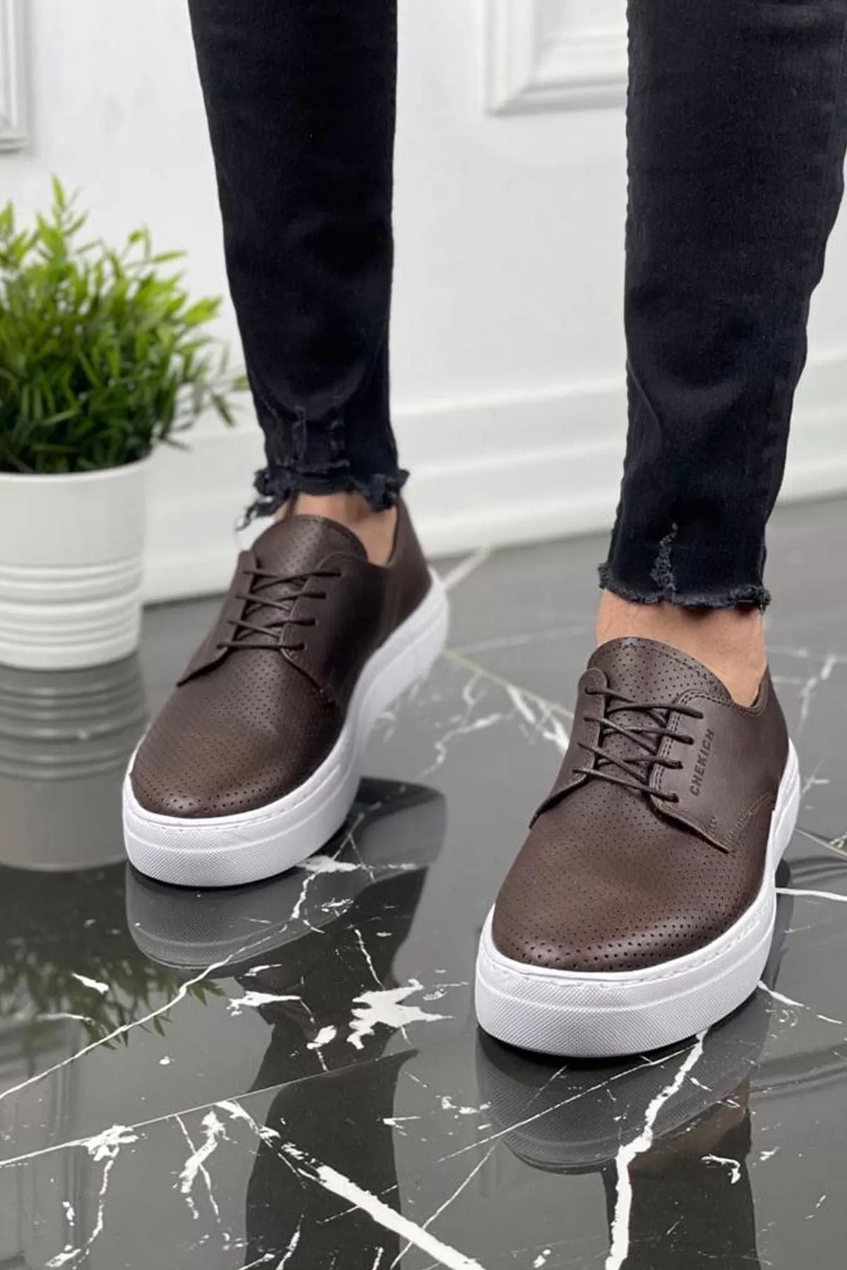 Chekich Men's Lace-up Brown Shoes ch061