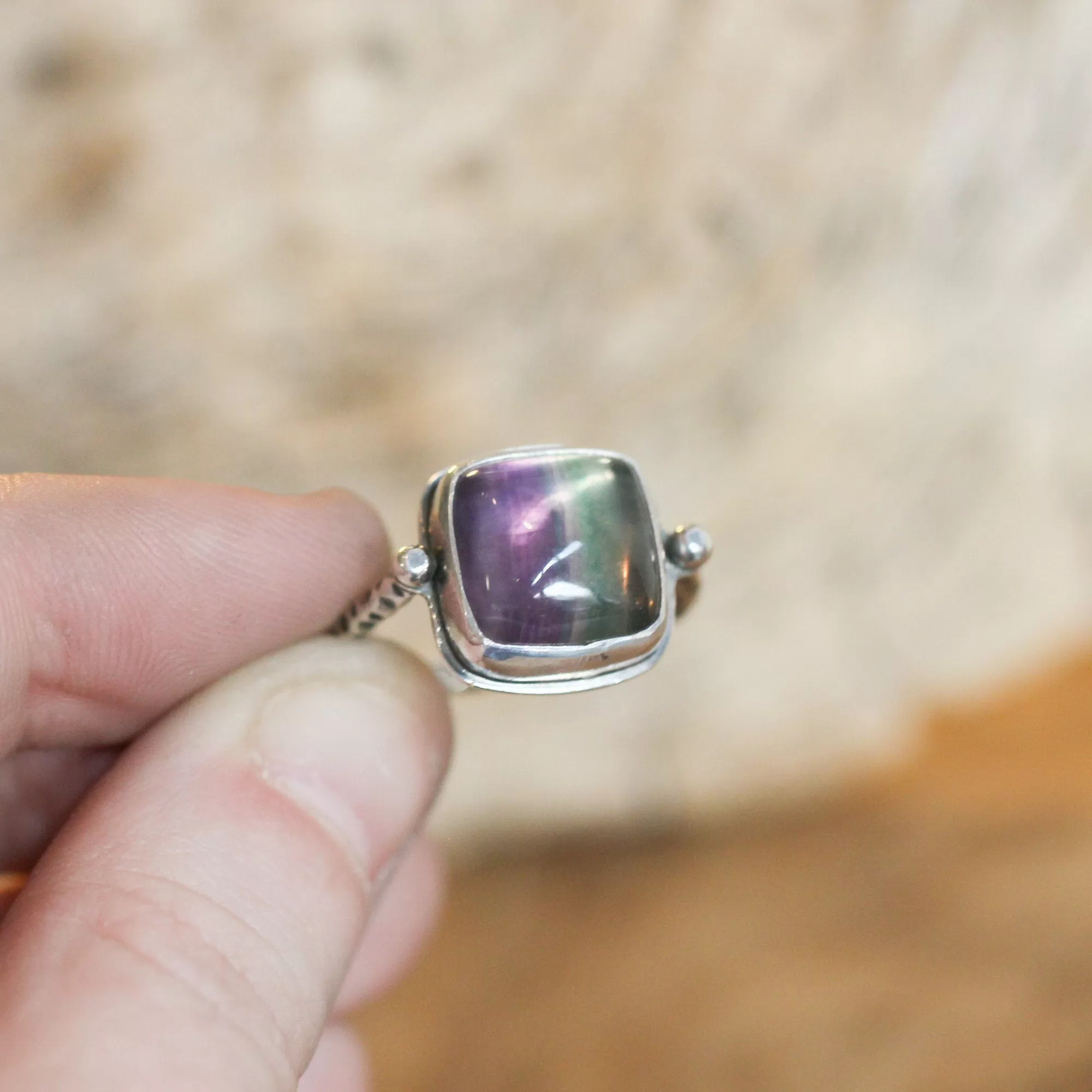 Chelsea Ring -  Fluorite Ring - .925 Sterling Silver - Silversmith Ring - Multi-color Fluorite