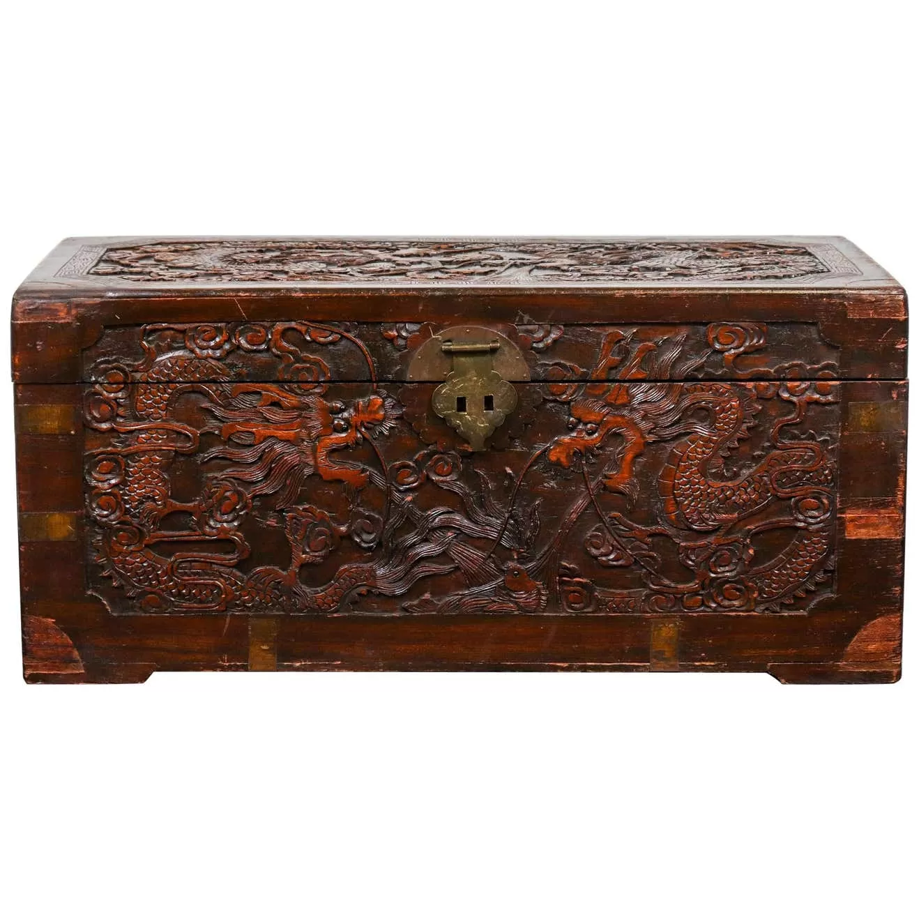 Chinese Dragon Carved Camphor Wood Trunk