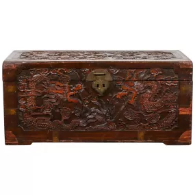 Chinese Dragon Carved Camphor Wood Trunk