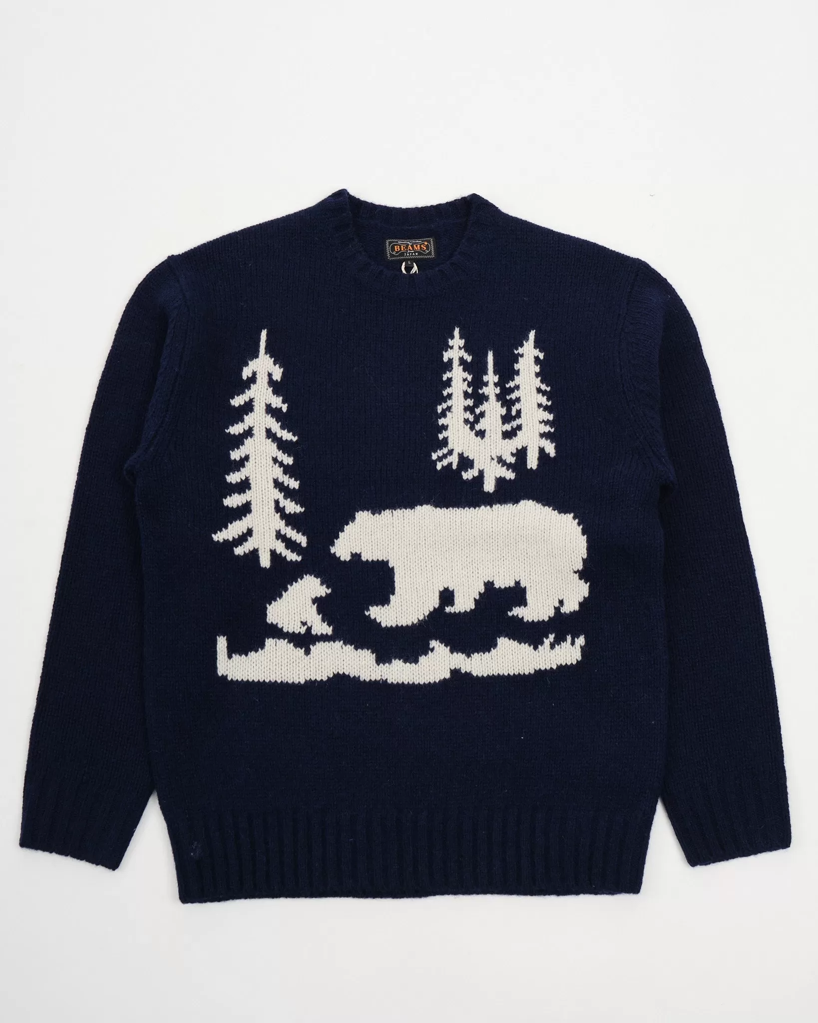 Crew Neck Intarsia 3G Navy Bear