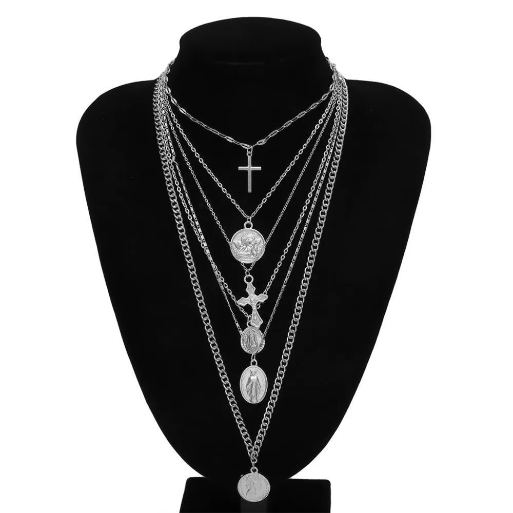 Cross and Virgin Mary Pendant Necklace