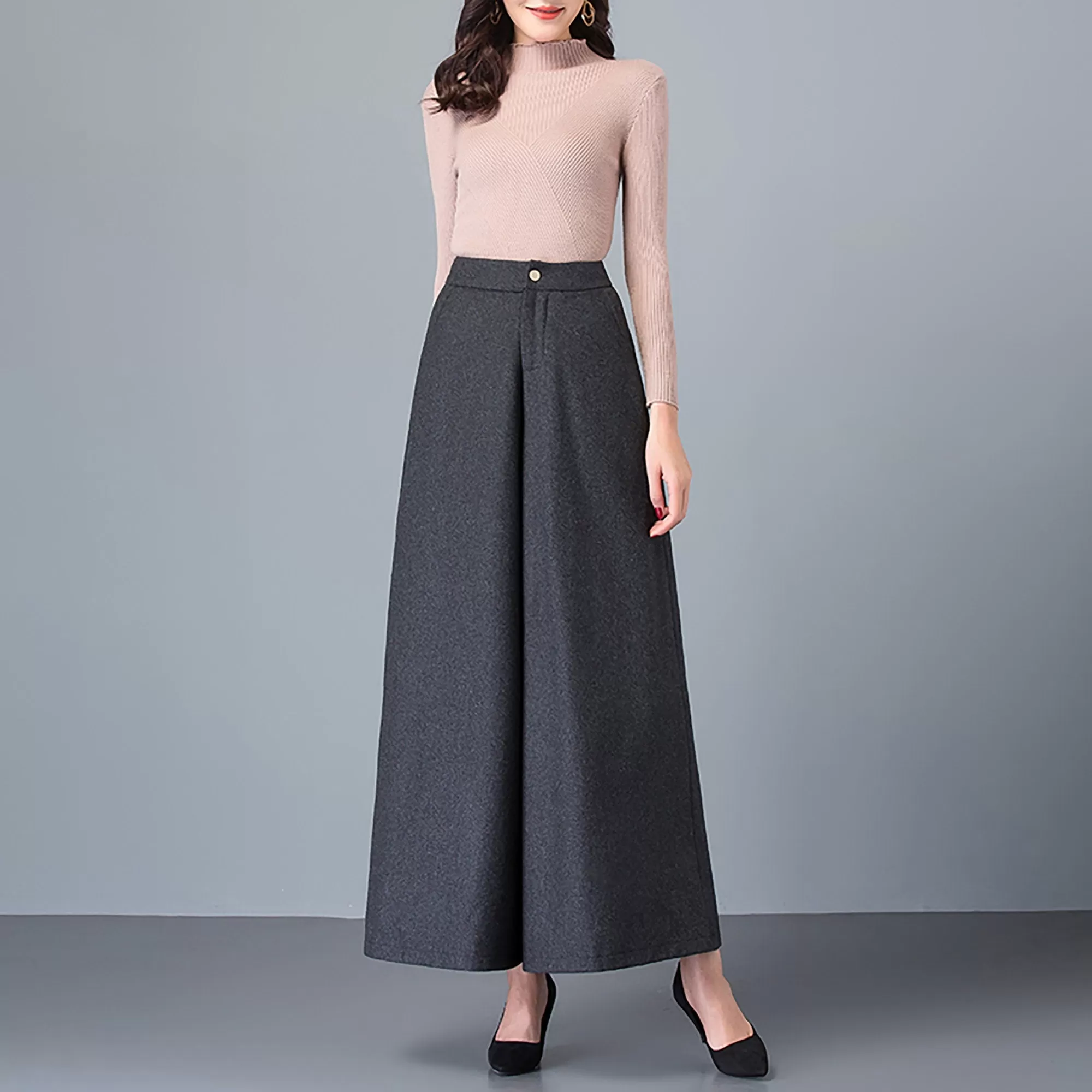 Custom Wool Blend High Rise Cropped Wide Leg Pants