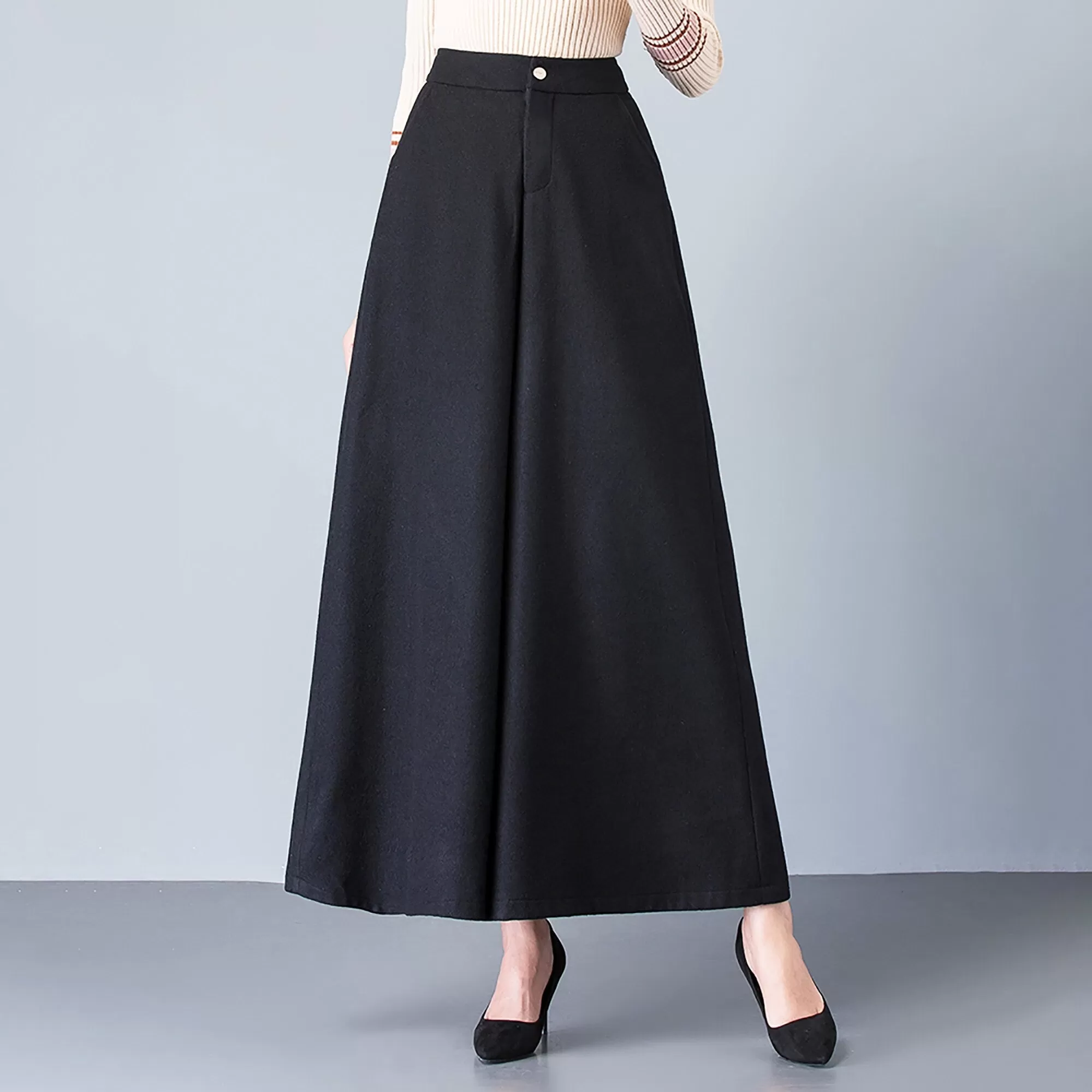 Custom Wool Blend High Rise Cropped Wide Leg Pants