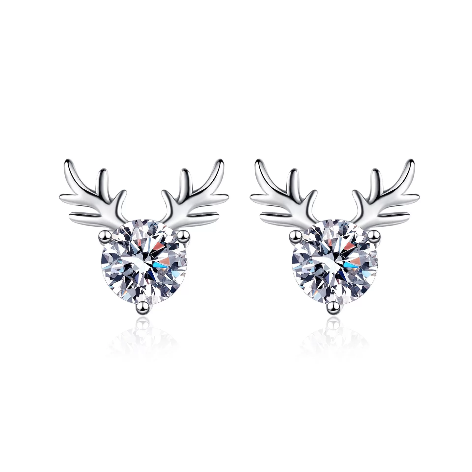 Cute Antler Sterling Silver Moissanite Earrings