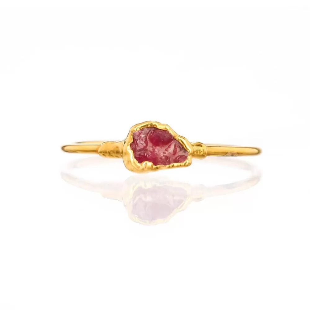 Dainty Raw Ruby Ring in Yellow Gold